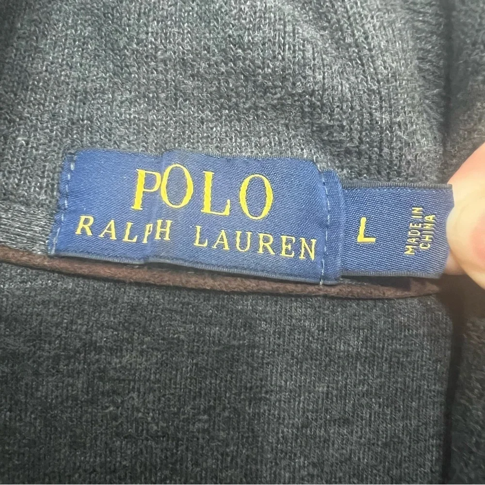 Polo Ralph Lauren L Gray Cotton Shawl Collar Pullover Sweater Preppy Old Money